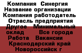 Компания «Синергия › Название организации ­ Компания-работодатель › Отрасль предприятия ­ Другое › Минимальный оклад ­ 1 - Все города Работа » Вакансии   . Краснодарский край,Новороссийск г.